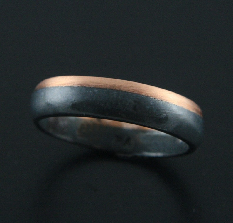 14K Rose Gold and Black Silver BandTwo Tone RingBimetal BandRose Gold RingOxidized Silver BandRose Gold and Black RingMen's Ring image 2