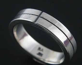 Subtle Cross Ring--Sterling Silver Band--Religious Ring--Men's Wedding Band--Flat Edge Ring--Cross Motif Band--Christian Ring--Catholic Ring