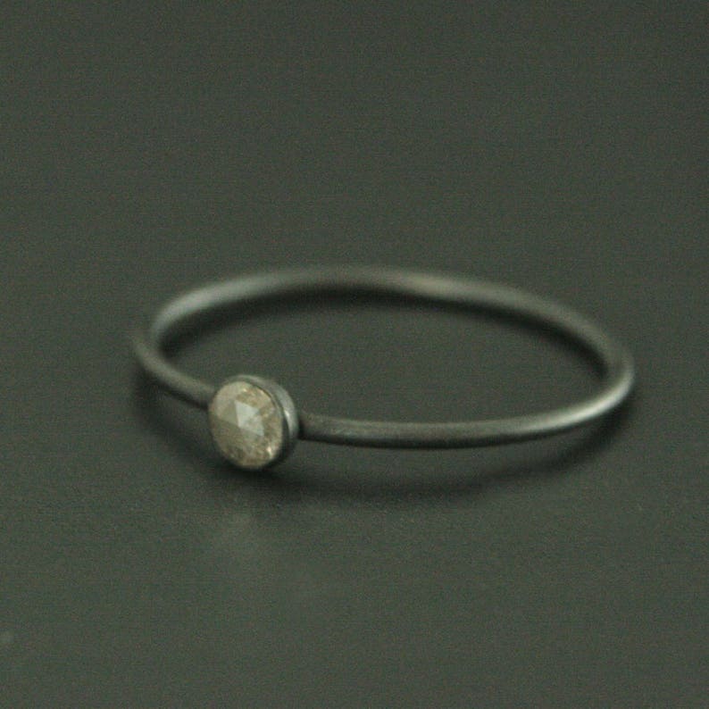 Gray Diamond Ring Rose Cut Diamond Ring Basic Black Bezel Ring Oxidized Silver Ring Stackable Ring Diamond Stacking Ring Petite Diamond Ring image 5