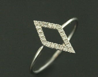 Diamond Kite Ring Minimalist Ring Modern Diamond Ring Engagement Ring Right Hand Ring White Gold Openwork Diamond Ring Geometric Ring