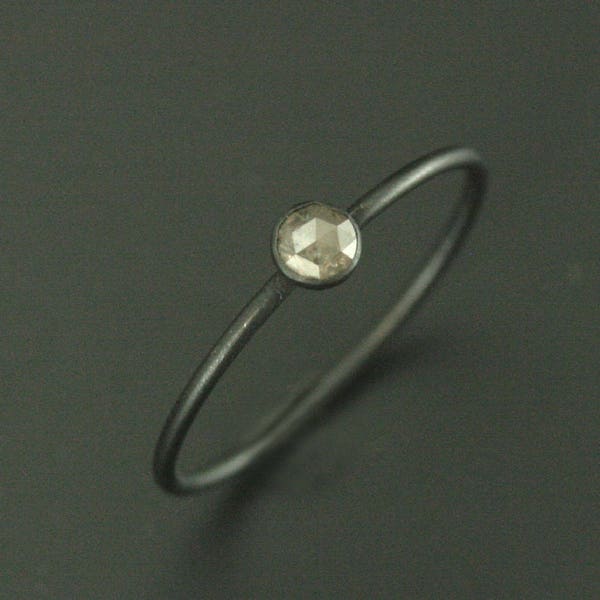 Gray Diamond Ring Rose Cut Diamond Ring Basic Black Bezel Ring Oxidized Silver Ring Stackable Ring Diamond Stacking Ring Petite Diamond Ring
