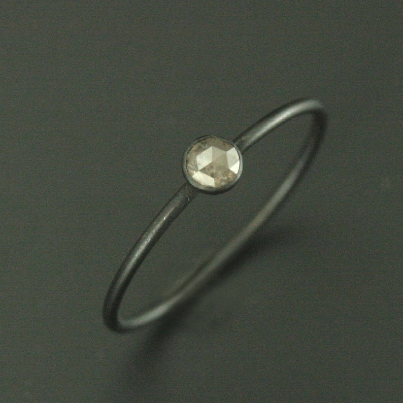 Gray Diamond Ring Rose Cut Diamond Ring Basic Black Bezel Ring Oxidized Silver Ring Stackable Ring Diamond Stacking Ring Petite Diamond Ring image 1