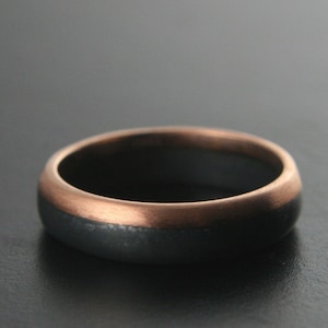 14K Rose Gold and Black Silver Band--Two Tone Ring--Bimetal Band--Rose Gold Ring--Oxidized Silver Band--Rose Gold and Black Ring--Men&#39;s Ring
