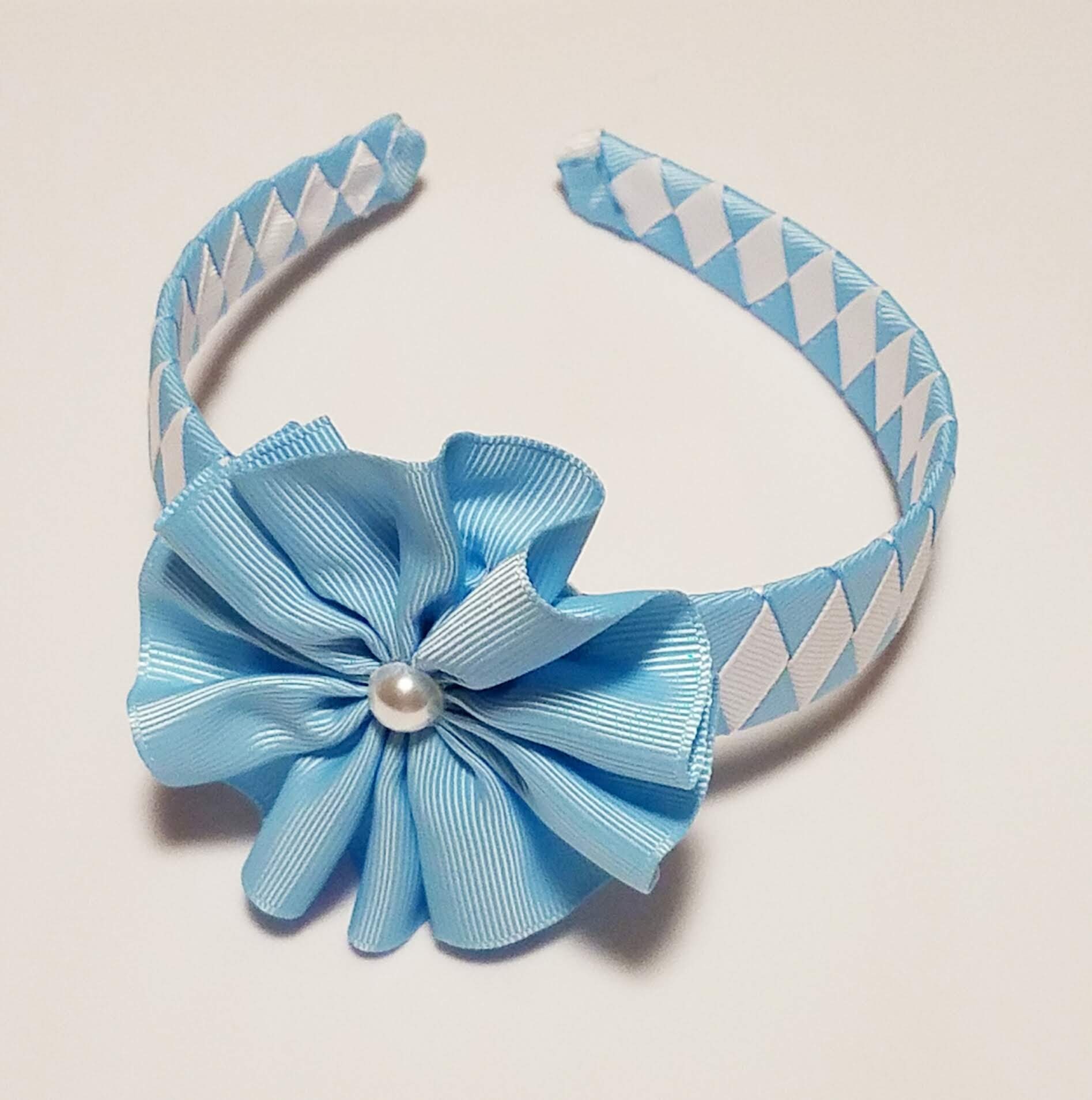 Blue and White Covered Headband with Interchangeable Flowers Etsy