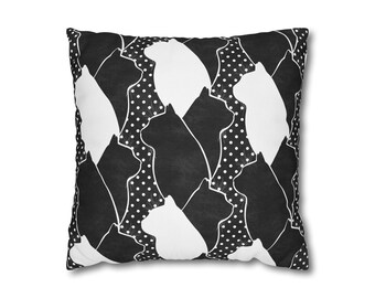 Funda de almohada con silueta de gato en blanco y negro, funda de cojín de lunares, funda de almohada artística moderna