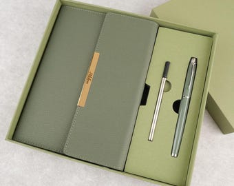 Custom Notebook And Pen Set, Personalized Diary With Gift Box, Leather Notebook Set, Engraved Diary, New Job Gifts, Christmas Gifts
