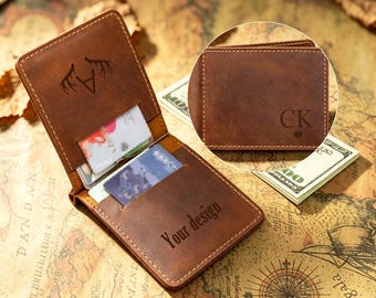 Personalized Handmade Leather Money Clip, Lightweight Wallet, Money Clip Wallet, Slim Card Holder,, Leather Wallet For Him