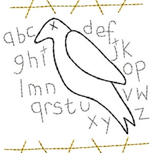 Old Crow Alphabet Primitive Sampler Machine Embroidery Design 5x7