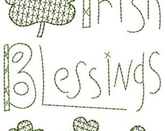 Irish Blessings Shamrock Primitive Redwork Sampler Machine Embroidery Design 5x7