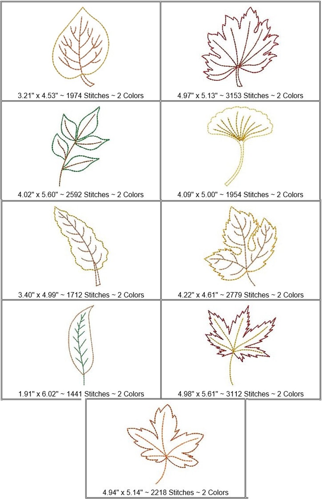Fall Redwork Patterns Autumn Leaves Redwork - 9 Designs - 5x7 Hoop - Machine Embroidery ...