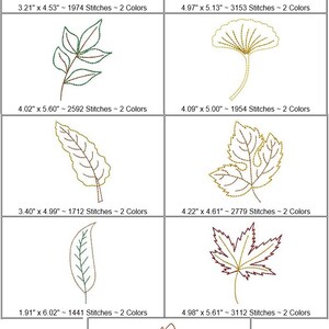 May include: A set of nine embroidery designs featuring various leaf shapes in shades of brown, green, and gold. The designs are perfect for creating autumn-themed crafts.