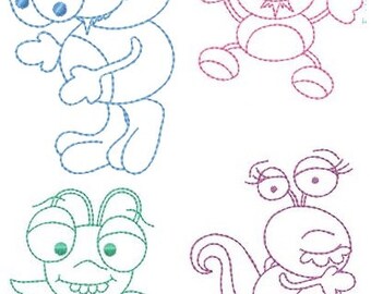 Alien Invasion Redwork - 8 Designs - 5x7 Hoop - Machine Embroidery Designs