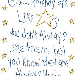 Good Friends are Like Stars Always Know They're There Prim Redwork Primitive Sampler Machine Embroidery Design 5x7