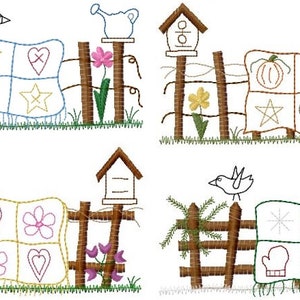 Seasonal Quilts - 4 Designs - 5x7 Hoop - Country Fence - Machine Embroidery Designs