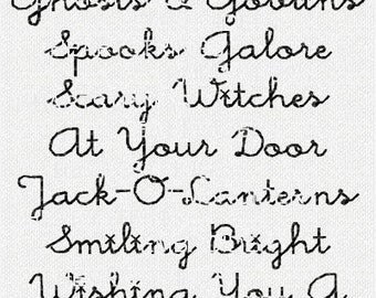 Halloween Poem Witch Ghosts Hallows Eve Hand Stitchery Prim Embroidery Primitive Pattern Doodle Embroidery Design