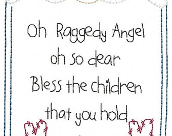 Oh Raggedy Angel Bless The Children Primitive Redwork Sampler Machine Embroidery Design 5x7