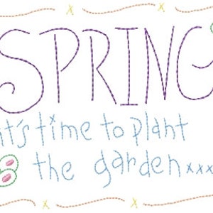 Spring It&#39;s Time To Plant Garden Sampler Primitive Redwork Machine Embroidery Design 5x7