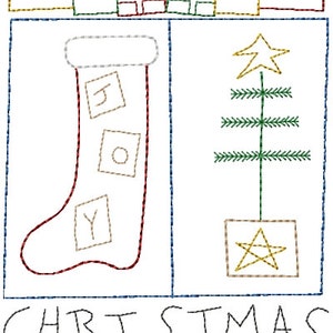 Weihnachten Grüße Primitive Redwork Sampler Maschinenstickerei Design 5 x 7
