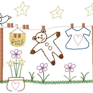 Teddy Bear Laundry Line Machine Embroidery Design