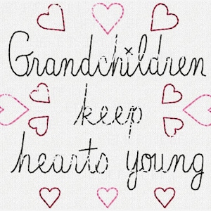 Grandchildren Keep Hearts Young Hand Stitchery Embroidery Pimitive Pattern Doodle Embroidery Design