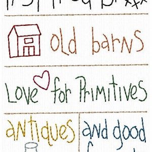 Primitive Machine Embroidery Design Inspired By Old Barns Antiques Friends Redwork Sampler Farmhouse Country 5x7
