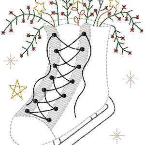 Primitve Machine Embroidery Design Ice Skate Redwork Winter Sampler Skating 5x7