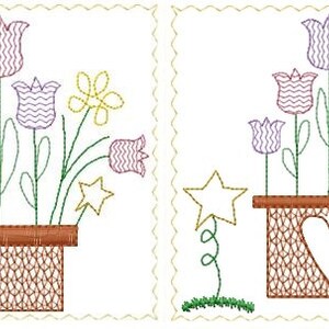 Basket of Tulips 5x7 Hand Towel Blocks Primitive Machine Embroidery Designs