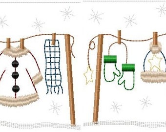 Winter Laundry Clothes Lines Machine Embroidery Designs 5x7