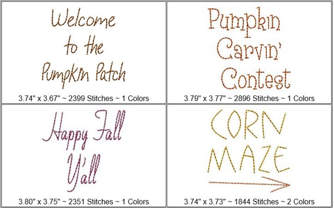 Autumn & Fall Wording Redwork - 8 Designs - 4x4 Hoop - Corn Maze ...