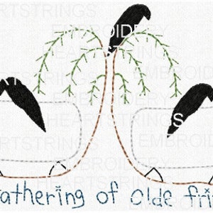 Gathering of Old Friends Prim Sheep Crow Willow Hand Stitchery Embroidery Pimitive Pattern Doodle Embroidery Design