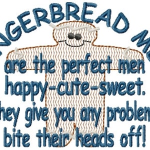 Gingerbread Men - Happy Cute Sweet - Bite Head Off Machine Embroidery Design 5x7