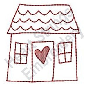 Redwork Village House - Machine Embroidery Design