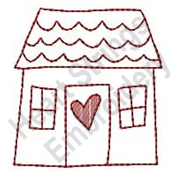Redwork Village House - Machine Embroidery Design