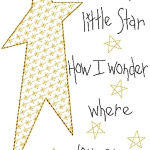 Twinkle Twinkle Little Star How I Wonder Where You Are Nursery Rhyme Redwork Primitive Sampler Machine Embroidery Design 5x7
