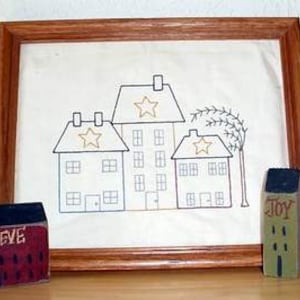 Saltbox Village Primitive Sampler Machine Embroidery Design 5x7
