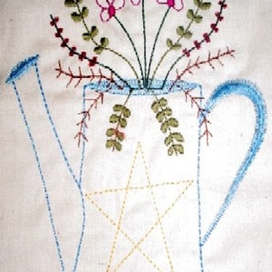 Watering Can Primitive Redwork Machine Embroidery Design, Embroidery Designs, Embroidery Patterns, Embroidery Files, Instant Download