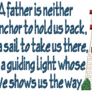 Father&#39;s Day Saying Lighthouse Dad Is Guiding Light Daddy Love Sampler Primitive Machine Embroidery Design 5x7