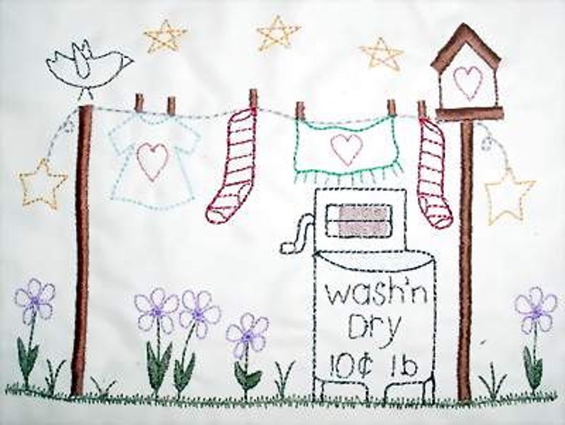 Wash 'n Dry Laundry Line Machine Embroidery Design Sampler Etsy
