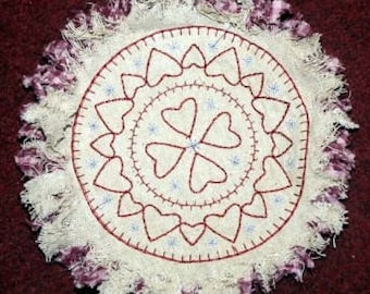 Heart Wreath Prim Candle Mat Patterns Hand Stitchery Embroidery Doodle E-Pattern Designs Needlepoint Primitive Quilting