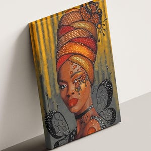 African Black Woman Canvas Wall Art,Black Canvas Wall Decor,Modern Home Decor,Abstract African Girl Paintings Wall Art Pictures, African Art