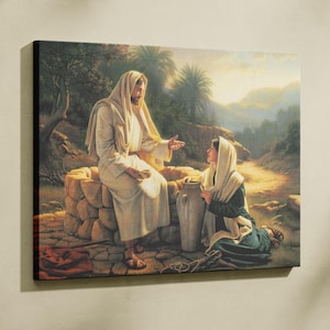Jesus Talking to a Samaritan Woman at the Well/Christian Poster Wall Art/Christian Artwork/Jesus Painting/Jesus Canvas Decor/Jesus Wall Art