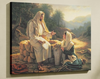 Jesus Talking to a Samaritan Woman at the Well/Christian Poster Wall Art/Christian Artwork/Jesus Painting/Jesus Canvas Decor/Jesus Wall Art