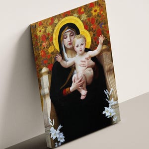 The Madonna of the Lilies Wall Art, William-Adolphe Bouguereau Canvas Paintings,The Madonna of the Lilies Poster Print,Ready to Hang Canvas