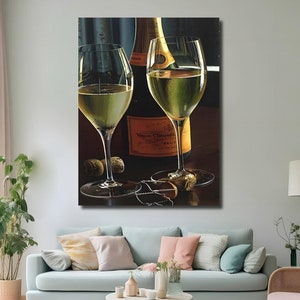 Wine Glass Canvas Wall Art - Elegant White Wine Painting, Alcohol Themed Print, Modern Kitchen & Bar Decor, Still Life Art for Living Room