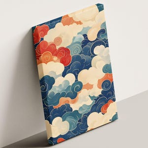 Custom Canvas Print of Whimsical Colorful Clouds Inspired by Japanese Ukiyo-e Print Art for Modern Home Decor Art