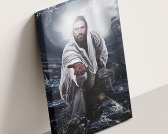 Christian Canvas Art,Jesus Reaching Hand Wall Design, Jesus Christ Print, Christian Home Decor, Christmas Gift, Christmas Gift,Religious Art