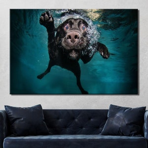 Labrador in The Sea,Labrador Art Print,Coastal Art for Dog Lovers and Beach,gift idea,Dog Playing on Beach Painting,Family Dog Wall Art