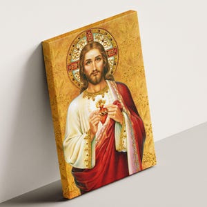 Sagrado Corazon de Jesus, Sacred Heart Of Jesus Canvas Painting Holy Jesus Christ Sacred Heart Religious Print Jesus Canvas Wall Art Print