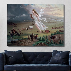 Arte en lienzo American Progress de John Gast, impresión en lienzo de reproducción, lienzo listo para colgar, impresión de Destino manifiesto, Spirit of the Frontier