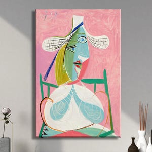 Femme au Chapeau Art mural,Pablo Picasso Famous Painting Art,Modern Wall Decor,Picasso Canvas Art,Ready To Hang,Picasso Hat Print Canvas Art
